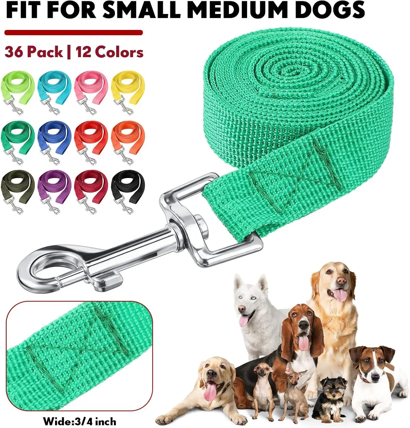 12 PCS Multicolored Nylon Puppy Training Slip Leash