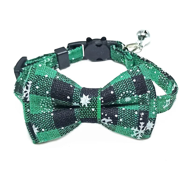 Plaid Christmas Cat Collar with Bow Tie & Bell