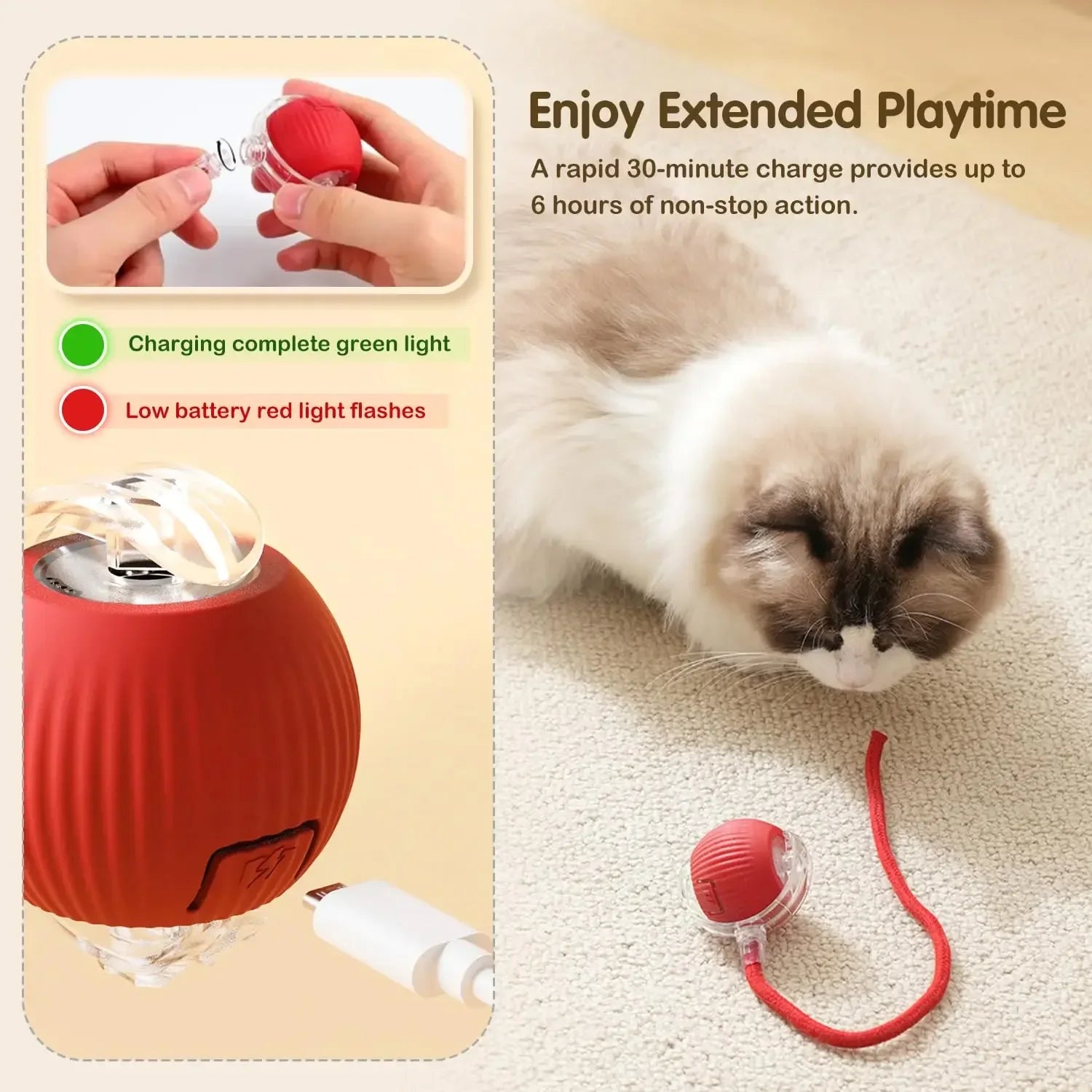 Interactive Rolling Cat Toy with Tail