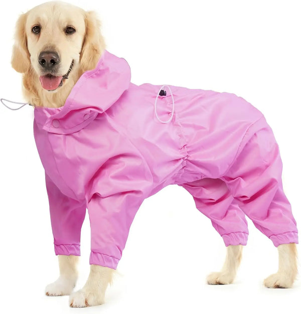 4-Leg Waterproof Dog Raincoat with Leash Hole & Reflective Strips