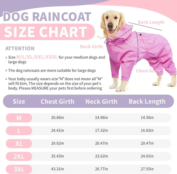 4-Leg Waterproof Dog Raincoat with Leash Hole & Reflective Strips