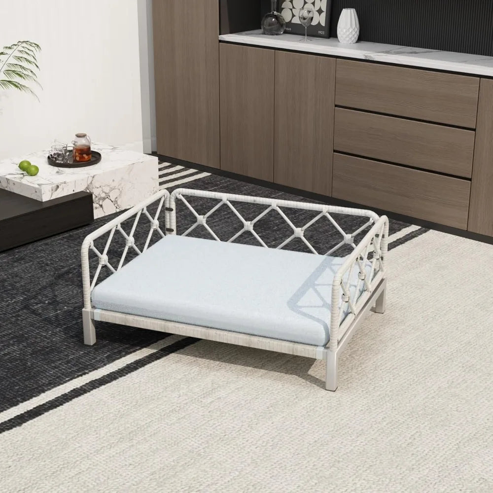 Wicker Dog Bed with Cushion