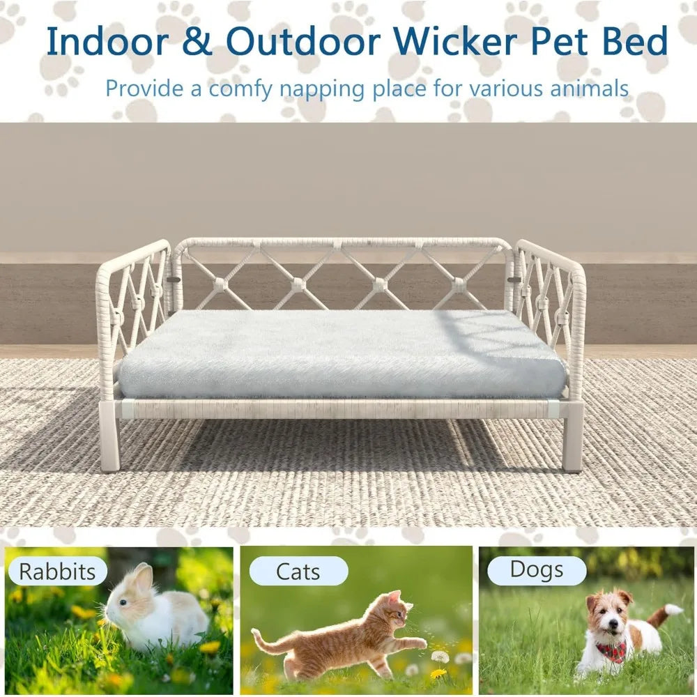 Wicker Dog Bed with Cushion