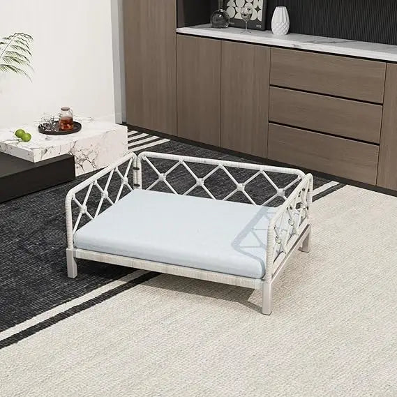 Wicker Dog Bed with Cushion