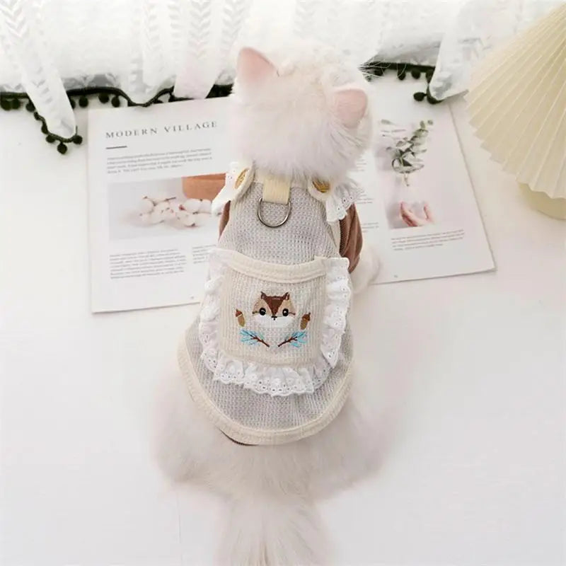 Cat & Small Dog Dress – Fruit & Squirrel Pattern Lace Skirt Party Outfit
