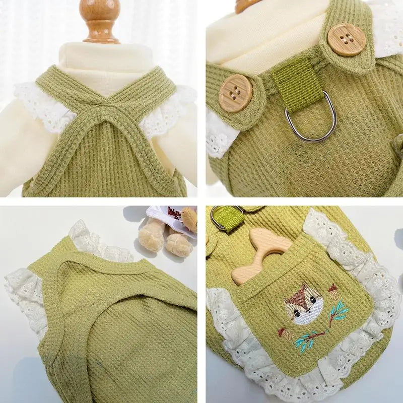 Cat & Small Dog Dress – Fruit & Squirrel Pattern Lace Skirt Party Outfit
