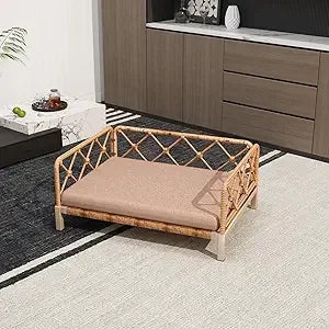 Wicker Dog Bed with Cushion