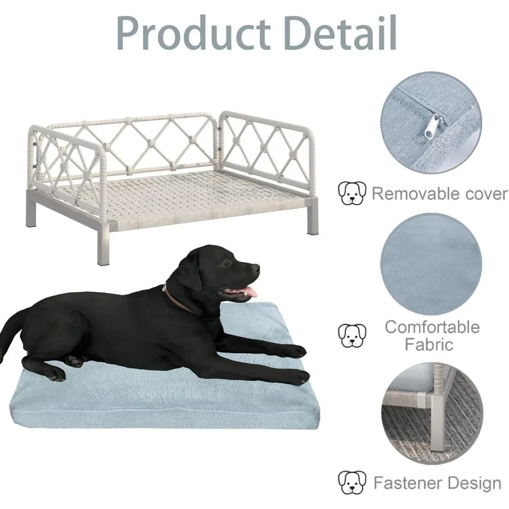 Wicker Dog Bed with Cushion